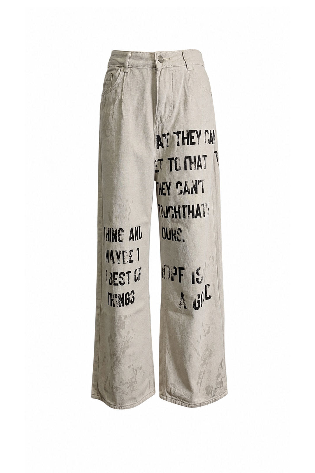 Text Print Wide Denim Pants
