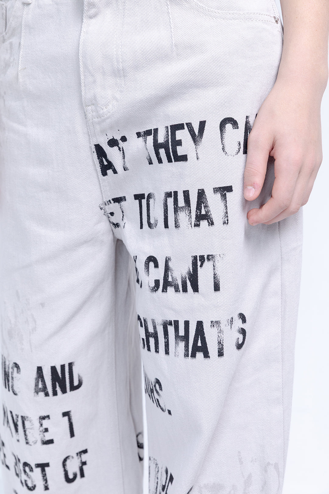Text Print Wide Denim Pants