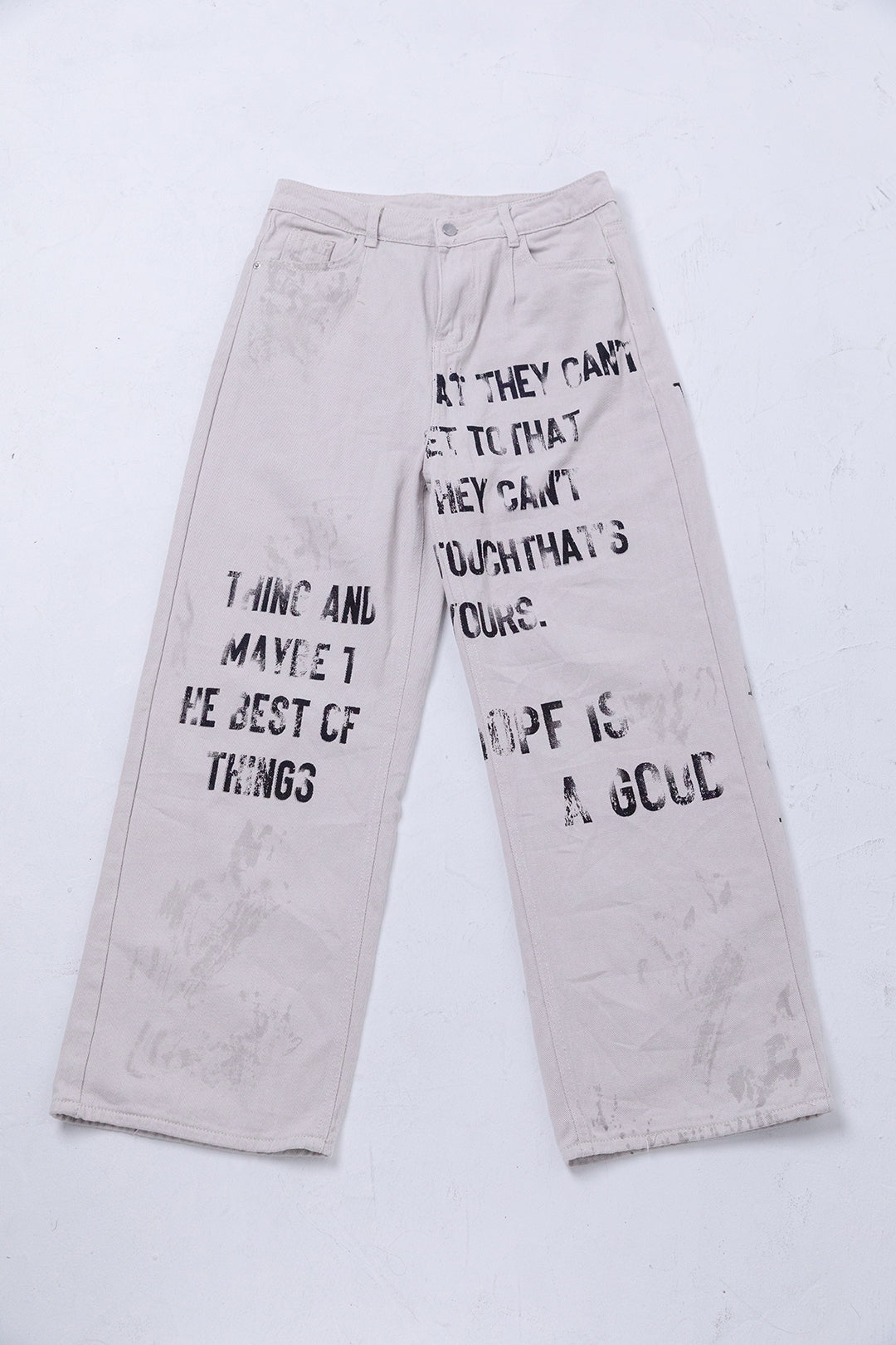 Text Print Wide Denim Pants