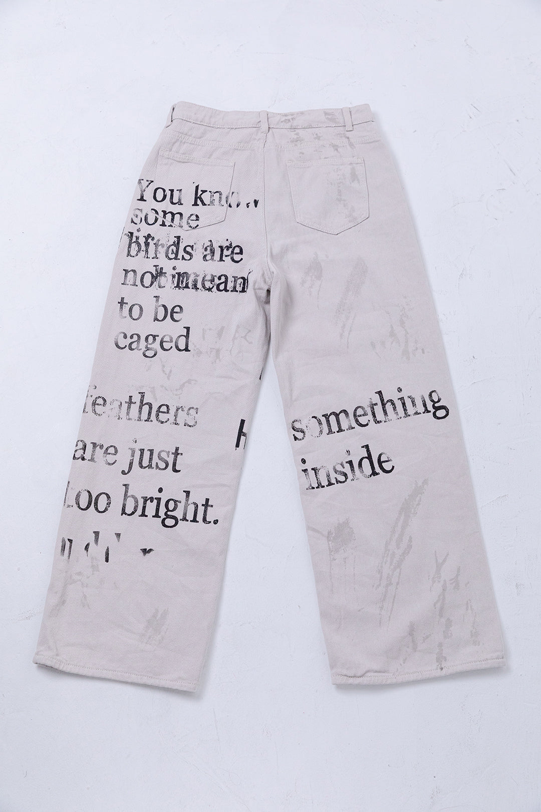 Text Print Wide Denim Pants